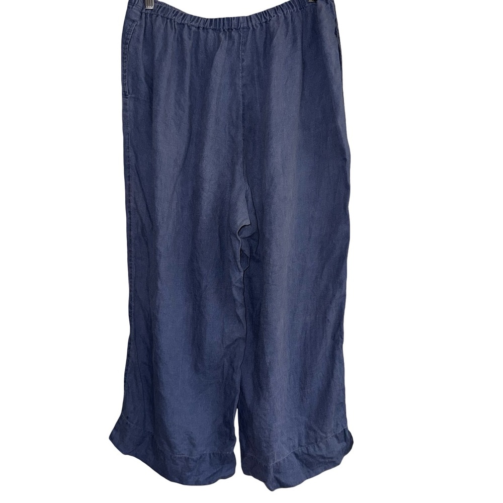 J Jill 100% Linen Pull On Pants Blue Elastic Waist Cropped Wide Leg Relax - Picture 3 of 8